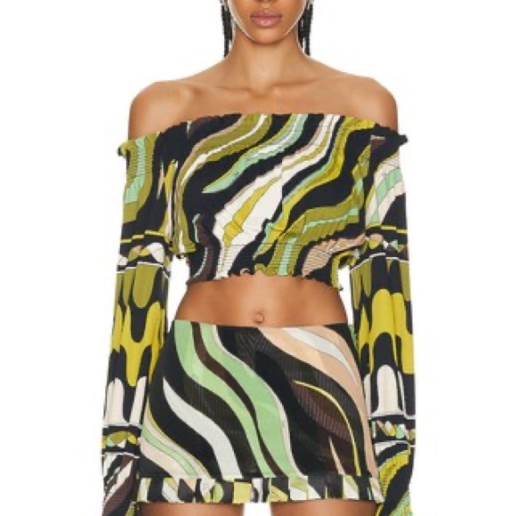 Emilio Pucci Off-Shoulder Multicolor Crop Top Marmo - Picture 2 of 4